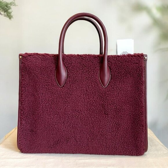 Michael Kors Mirella shearling Medium Burgundy Tote - Picture 3 of 8